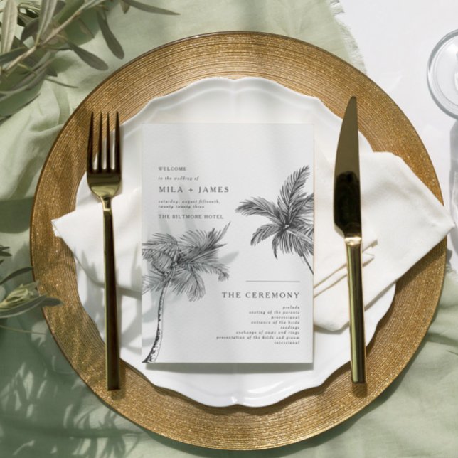 Programa Casamento Mínimo Tropical Moderno (Our elegant modern minimal wedding program is fully color customizable.)