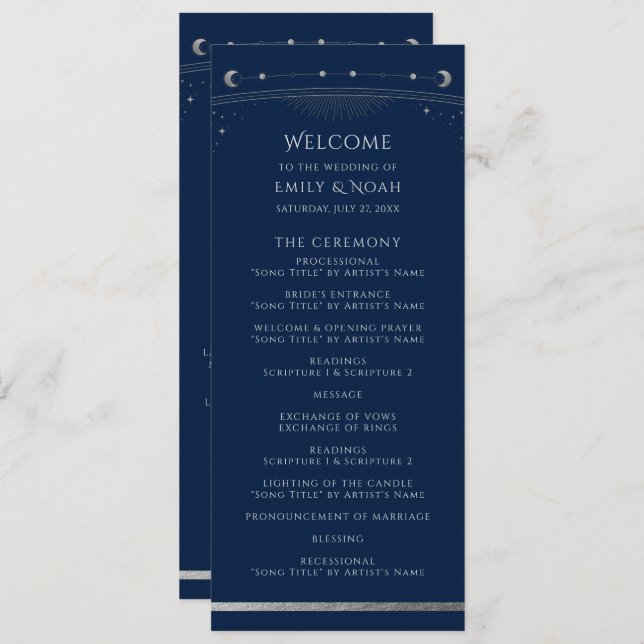 Programa Casamento Místico Azul Silver Sun Star Moon Space (Frente/Verso)