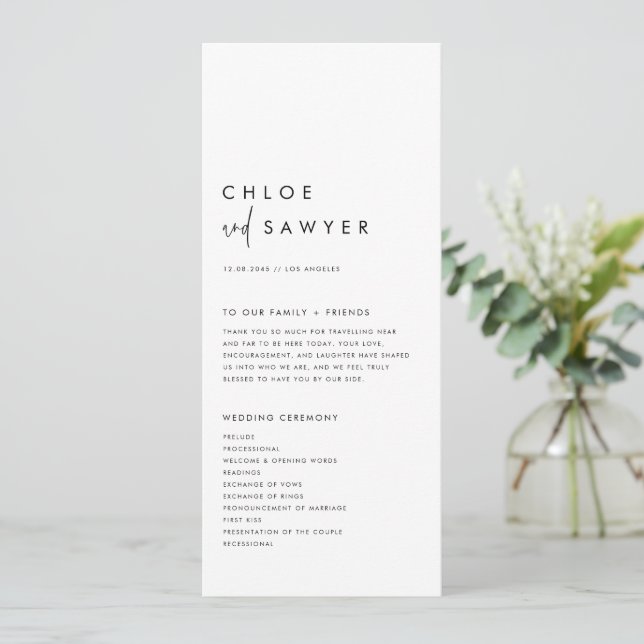 Programa Casamento Moderno com Letra Manuscrita Minimalista (Em pé/Frente)
