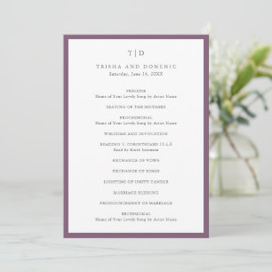 Programa Casamento Moderno com Monograma Roxo Elegante