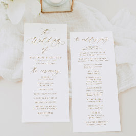 Programa Casamento Moderno de Caligrafia em Ouro Elegante