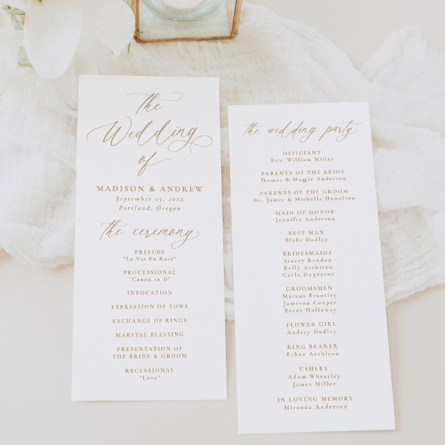Programa Casamento Moderno de Caligrafia em Ouro Elegante (Criador carregado)