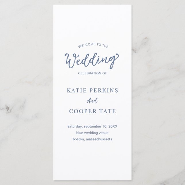 Programa Casamento moderno de fontes azuis simples (Frente)