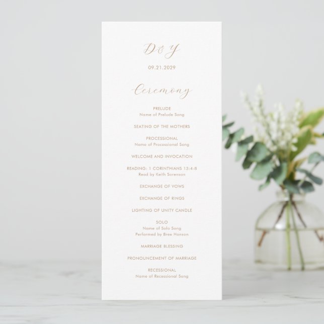 Programa Casamento Moderno de Taupe Minimalista (Em pé/Frente)