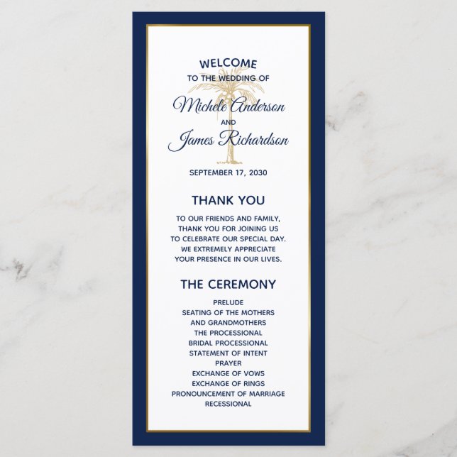 Programa Casamento Moderno Elegante Azul Naval e Palma Dour (Frente)