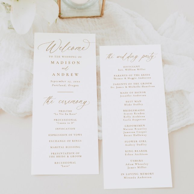 Programa Casamento Moderno Elegante Caligrafia Dourada (Criador carregado)