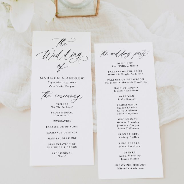 Programa Casamento Moderno Elegante Caligrafia Preta (Criador carregado)