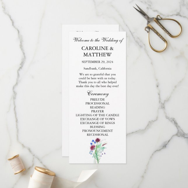 Programa Casamento Moderno Elegante Floral Roxo (Frente/Verso In Situ)