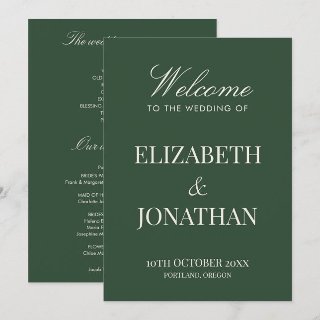 Programa Casamento Moderno Elegante Verde Clássico de Famíl (Frente/Verso)