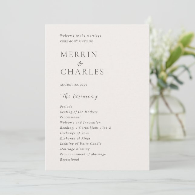 Programa Casamento Moderno Neutro Elegante (Em pé/Frente)