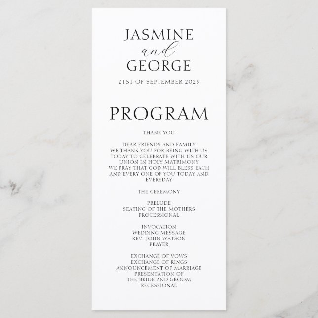 Programa Casamento Moderno Preto e Branco com Letra Elegant (Frente)