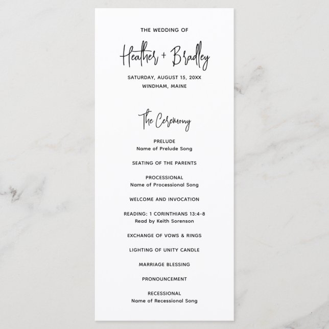 Programa Casamento Moderno Preto e Branco Minimalista (Frente)