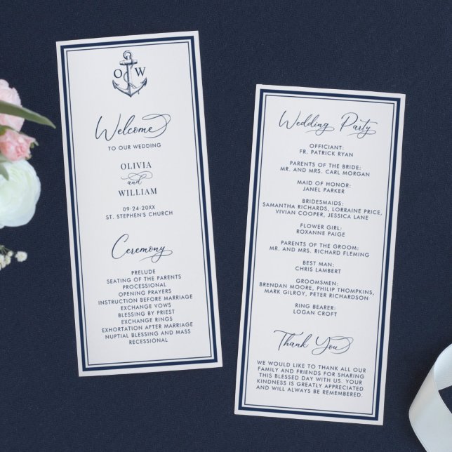 Programa Casamento Monograma Âncora Náutica (Criador carregado)