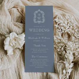 Programa Casamento Monograma Crest Azul Empoeirado
