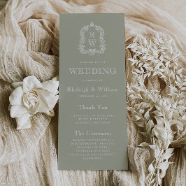 Programa Casamento Monograma Crista Verde Sage
