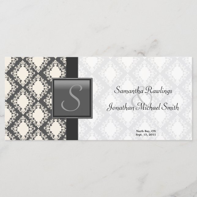 Programa Casamento - Monograma de Damasco Branco e (Frente)