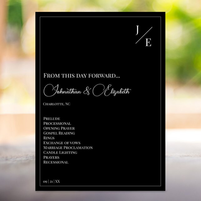 Programa Casamento Monograma Minimalista | Preto (Minimalist Monogram Wedding Program | Black)