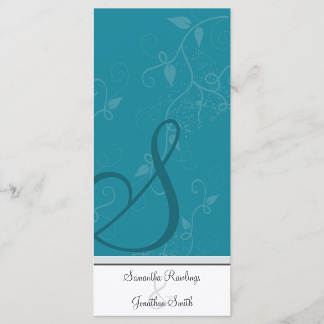 Programa Casamento - Monograma Turquoise Floral (Frente)