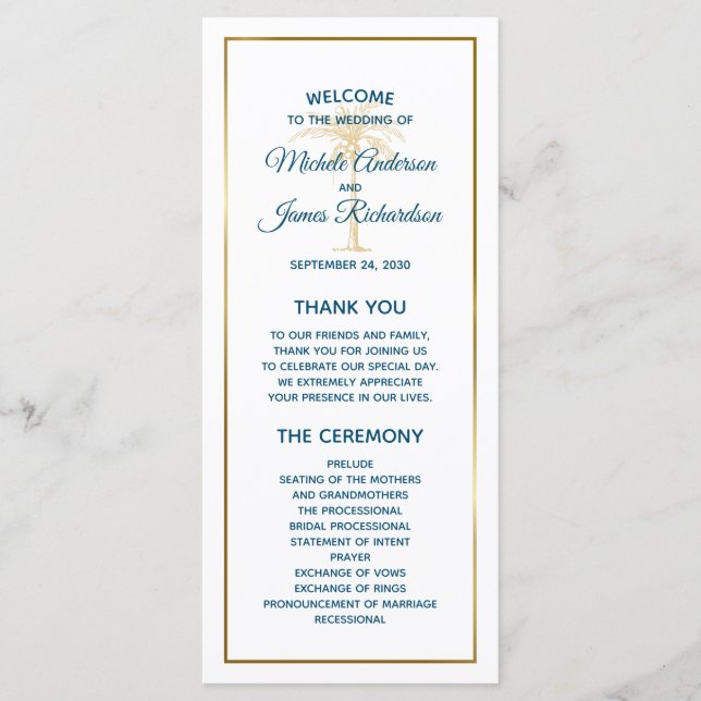 Programa Casamento na Praia com Palmeira Tropical Azul Dour (Frente)