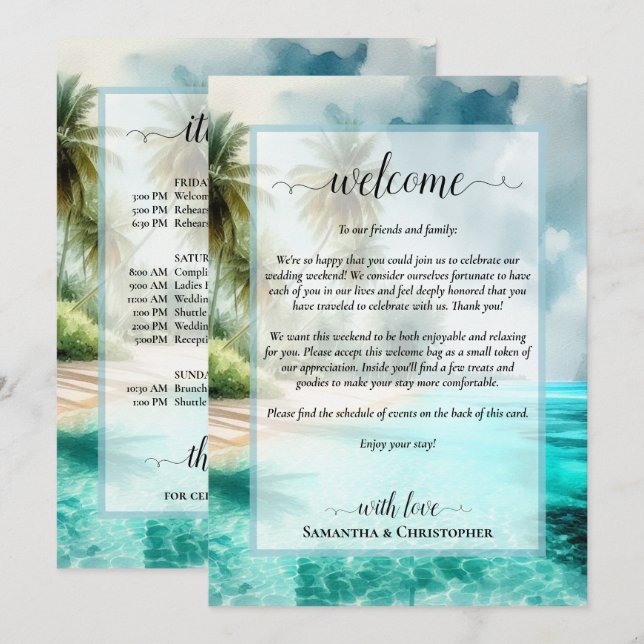 Programa Casamento na Praia Tropical Boas-Vindas e Itinerár (Frente/Verso)