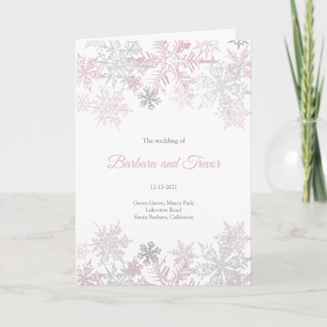 Programa Casamento no inverno Dusty Pink & Silver Snowflake (Frente)