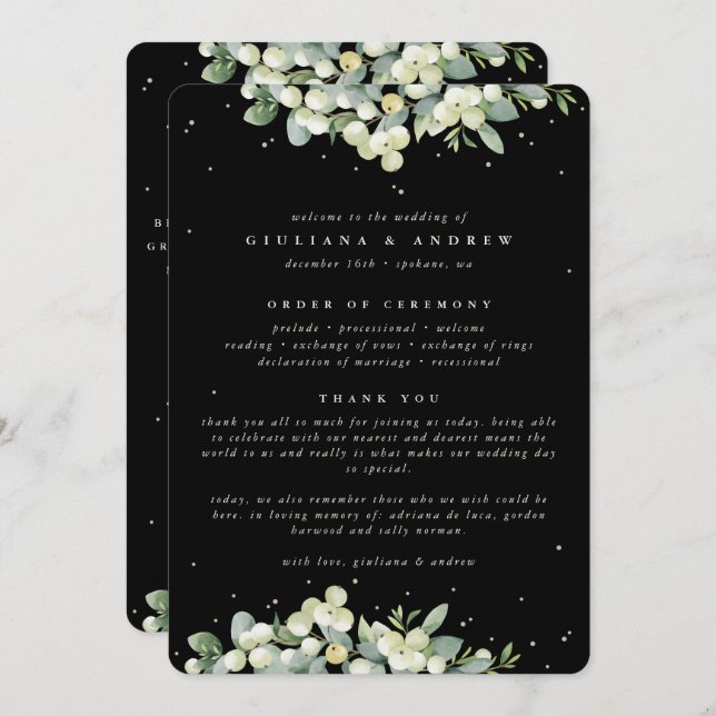Programa Casamento no inverno Elegante Black Snowberry+Euca (Frente/Verso)