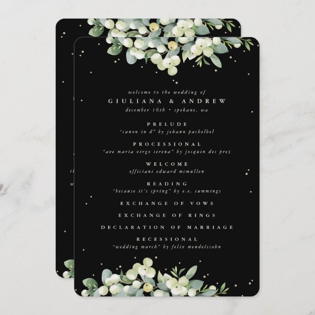 Programa Casamento no inverno Elegante Black Snowberry+Euca (Frente/Verso)