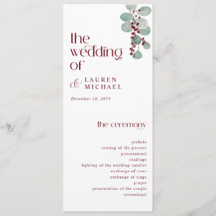 Programa Casamento no inverno Moderno Simples Burgundy