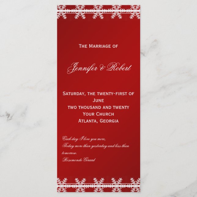 Programa Casamento no inverno Red White Snowflake (Frente)