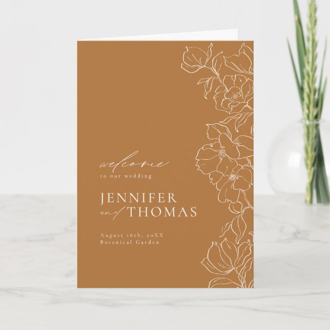 Programa Casamento outono de ouro floral desenhado à mão El (Frente)