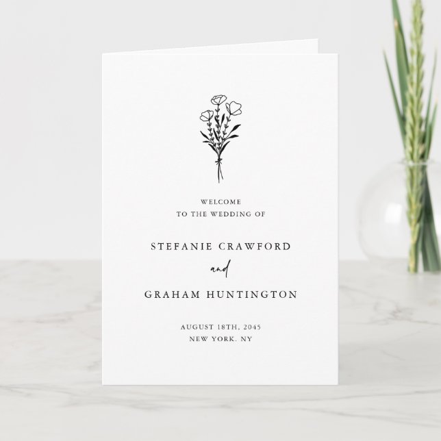 Programa Casamento Preto e Branco Botânicos Minimalistas Bo (Frente)