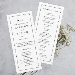 Programa Casamento Preto e Branco com Monograma Elegante