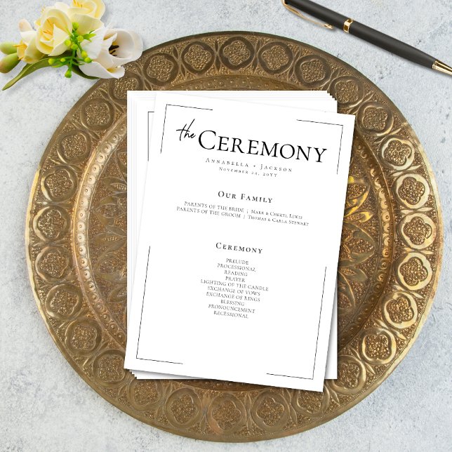 Programa Casamento preto e branco com tipografia mínima (Minimal Typography Black & White Wedding Program)