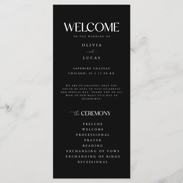 Programa Casamento Preto e Branco Ousado e Moderno (Frente)