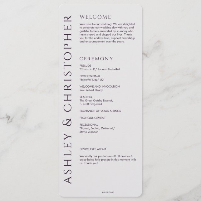 Programa Casamento Púrpura Escuro Elegante Moderno (Frente)