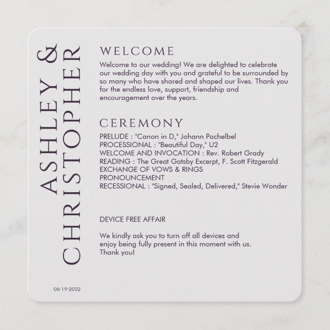 Programa Casamento Púrpura Escuro Elegante Moderno (Frente)