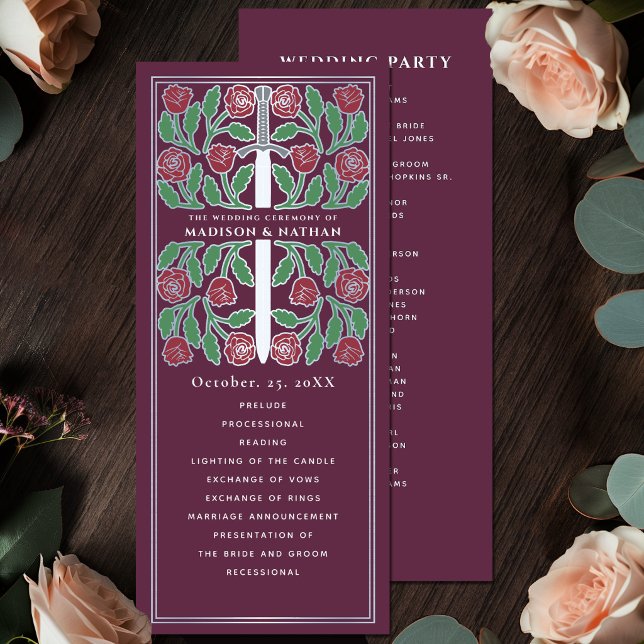 Programa Casamento Real Espada Prateada Floral Medieval Mal (Criador carregado)