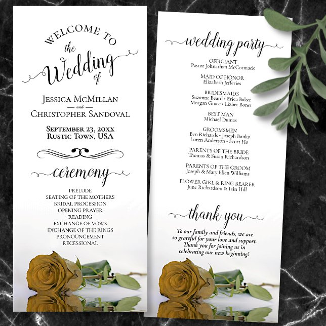 Programa Casamento Romântico de Ochre Goldenrod Rosa do Ele (Front and Back)