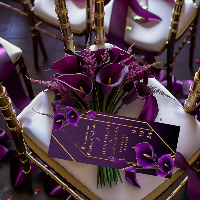 Programa Casamento Roxo-Elegante e Dourado Calla Lily (Beautiful Royal Purple Calla Lily Wedding Program )