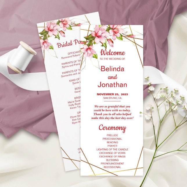 Programa Casamento Russo de Foil de Ouro Magnolias Faux (Criador carregado)