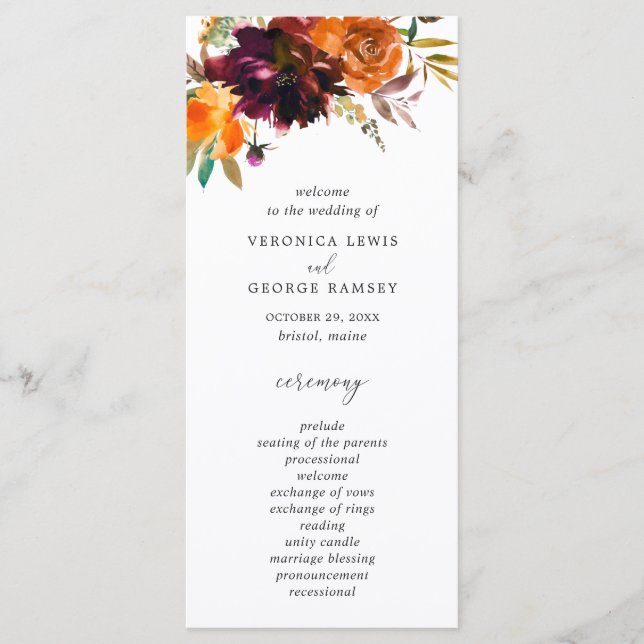 Programa Casamento Russo Floral de Laranja Queimado (Frente)