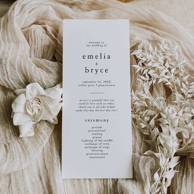 Programa Casamento Russo Neutro Mínimo da EMELIA (EMELIA Minimalist Unique Neutral Rustic Wedding Program)