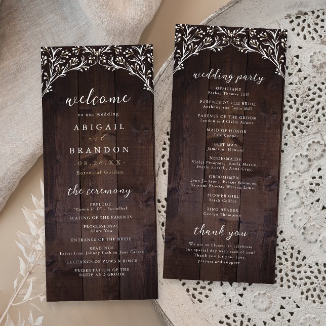 Programa Casamento Rustic Barn Wood Boho Floral (Rustic Barn Wood Boho Floral Country Wedding Program)