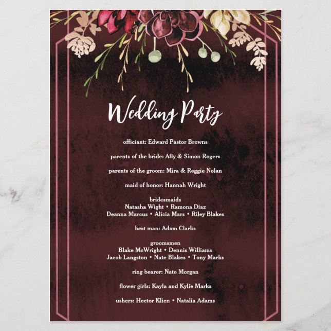 Programa Casamento Rustic Burgundy Watercolor (Verso)