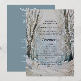 Programa Casamento Rustic Dusty Blue Forest Watercolor