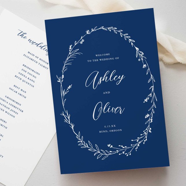 Programa Casamento Rustic Marinho Blue Boho Wildflower Wrea (Criador carregado)