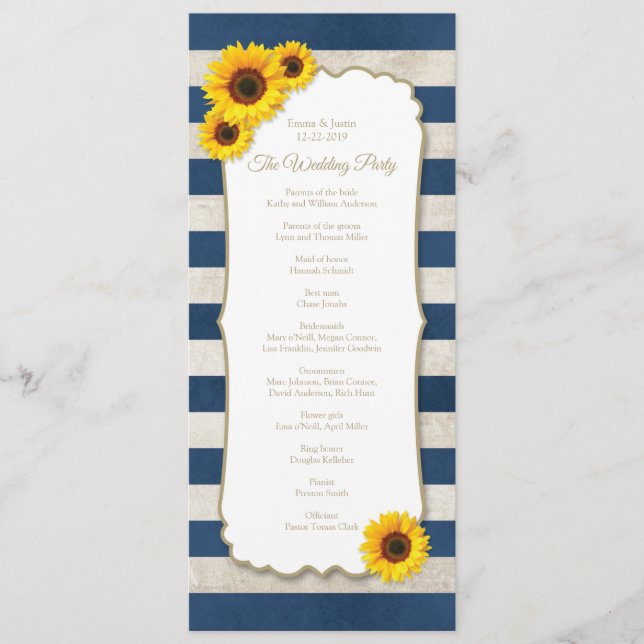 Programa Casamento Rustic Sunflower & Marinho Blue Stripes (Frente)