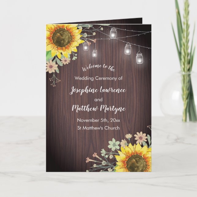 Programa Casamento Rustic Sunflower Wood Jar Lights (Frente)