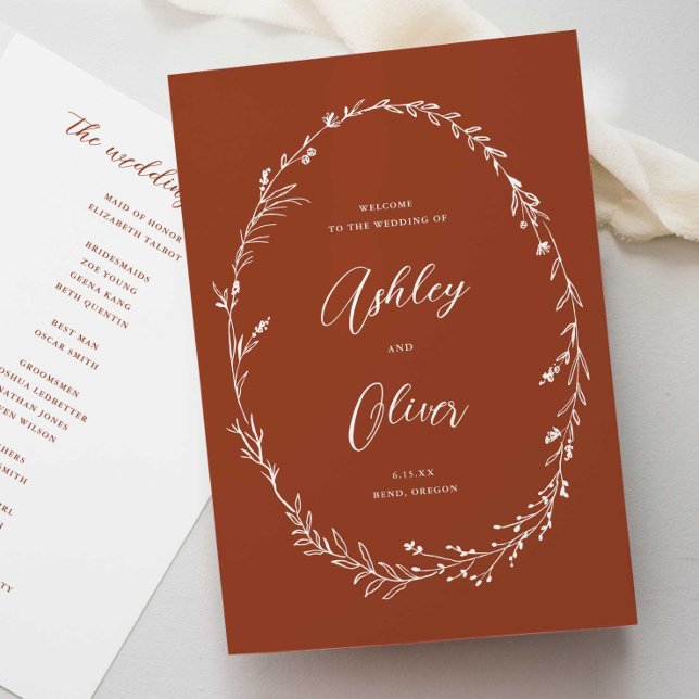 Programa Casamento Rustic Terracotta Boho Wildflower Wreath (Criador carregado)
