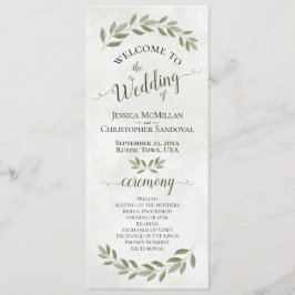 Programa Casamento Rustic Watercolor Greenery Elegant Sage